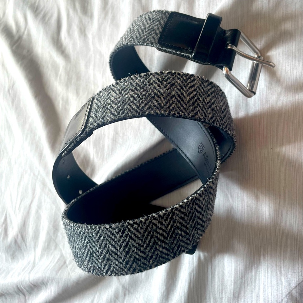 Allen Edmonds Limited Edition Black and Gray Leather Wool Belt Size 38